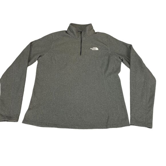 The North Face Sweatshirt Women's Medium Gray Heather Logo Mock Neck Quarter Zip - Picture 1 of 11